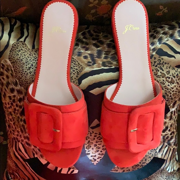 J Crew red suede buckled flat slide - Picture 3 of 5